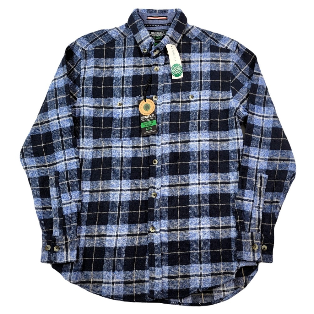 Heritage Flannel Shirt Mens Small Blue‎ Plaid Long Sleeve Cotton Premium NEW